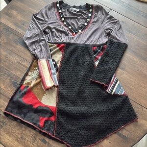 Multicolor Patchwork Long Sleeve Dress